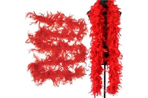 Virtcooy 6.6ft/2M Boa à Plumes - Boa à Plumes Rouge - Boa à Plumes pour Déguisement et Artisanat - Fête Foulard en Plumes, pour Noël Halloween Danse Fête Mariage Cosplay