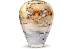 Terroso - Vase - Verre Couleur Sable soufflé à la Bouche - Aspect Luxueux, élégant et stylé - 27 cm de Haut - Aspect marbre - Vase à Fleurs