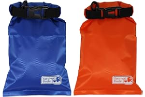 Survival Duck 1L Lightweight Dry Sack, Small Waterproof Dry Bag 1 Litre, Perfect for Keys, Cash Wallet (Blue & Orange (2 Pack))