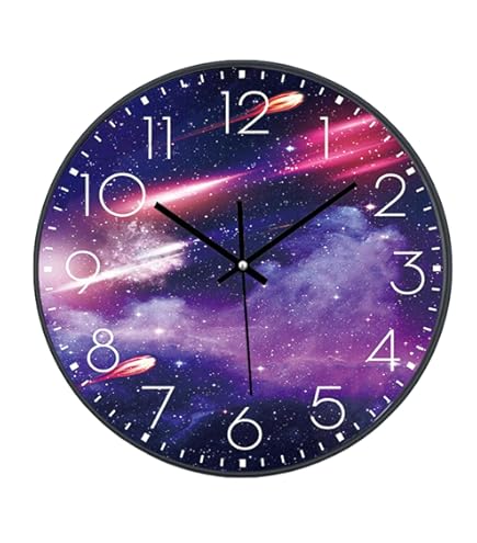 MIJOMA Orologio da parete spazio: si illumina al buio, 29 x 29 x 4 cm, funzionamento a batteria, design moderno, decorazione unica, orologio spaziale