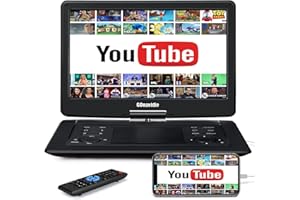 GOnavidio 17.9" Portable DVD Player with 15.6" 1600x900 Screen, 6-Hour Rechargeable Battery, Support HDMI Input/AV Out, Sync TV, USB/SD Card, Last Memory, Region Free, Dual Speaker (black)