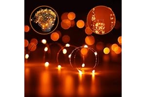 ANGMLN 2 Pack Orange Led Fairy String Lights Battery Operated 3M 30LED Copper Wire Firefly Small Starry String Lights for Fireplace Log Burner DIY Arts Jars Halloween Party Home Indoor Outdoor Decor