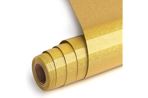 UIOK Vinile Termoadesivo per Tessuti, Oro Glitter HTV Termovinile per Tessuti 30,5 x 182 cm Oro Vinile Termoadesivo Pellicola per Plotter con Glitter Heat Transfer Vinyl per Cricut Fai da Te Magliette