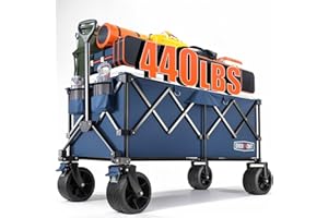 Overmont Bardzo Duży Składany Wózek Festiwalowy 300 l - Szerokie Koła i Hamulec Terenowy, Duża Wytrzymałość, Obciążenie 200 kg, Regulowany Uchwyt, Pokrowiec - Na Plażę, Kemping