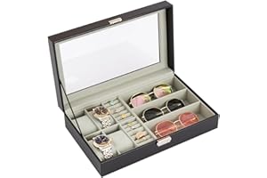GERNIE Caja de reloj, PU cuero negro joyero con cerradura de joyería de los hombres versátil reloj organizador caso elegante joyería vitrina para reloj, gemelos, gafas de sol, anillos