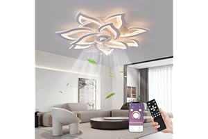 ‎MIIR Deckenventilator Mit Beleuchtung 100W Leise Modern Fan Lampe Mit Ventilator Dimmbar LED 10 Lichter 12000LM Blumenform Reversibler Deckenlampe Für Wohnzimmer Schlafzimmer Esszimmer Innenbeleuchtung