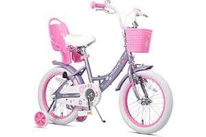 Glerc Maggie 12 14 16 20 Inch Kids Bike for 2-13 Years Old, Girls Bicycle with Doll-Seat & Basket & Stabilisers & Kickstand, Multiple Colors