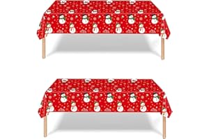 AISSZHAO 2 Pack Christmas Table Cloth Party,137x274cm Rectangle Large Plastic Red Tablecloth Snowman Party Tableware Decorations,Xmas Tablecovers Party for Winter Holiday Xmas Party Dinner Table Cloths