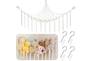 JORcadis 5 Pieces, 140cm×110cm×110cm, Teddy Storage, Preppy Room Decor, Toy Hammock for Soft Toy Storage, Teddy Hammock with 4 Hooks, Easy Installation, Beige Bohemian Style for Kids Room