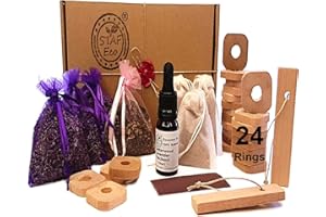 STAFECO® Moth Repellent for Wardrobes Cedar Wood 3 Lavender Bags 1 Patchouli Bag Natural 24 Rings Chips Killer for Wardrobes 100% (Large C)