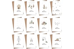 FiveMileBro Tarjetas de navidad, 12 tarjetas postales de navidad con sobres y adhesivos, tarjetas de navidad de papel kraft, postales navidad para saludos familia, amigos, feliz navidad (B)