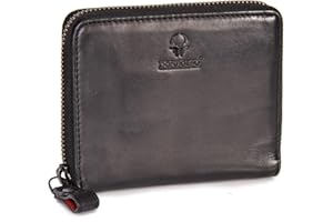 DONBOLSO® Montreal mini portfel I damski ze skóry I mały bezpieczny damski portfel z zamkiem błyskawicznym I 13 przegródek na karty kredytowe i ochrona RFID I mały płaski portfel damski