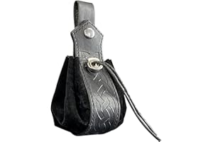 HiiFeuer Estuche con Cordón de Cuero Sintético Medieval, Monedero Portátil Nórdico Retro, Bolsa para Cinturón Vintage, Bolsa de Dados para Larp REN Faire(Negro A)