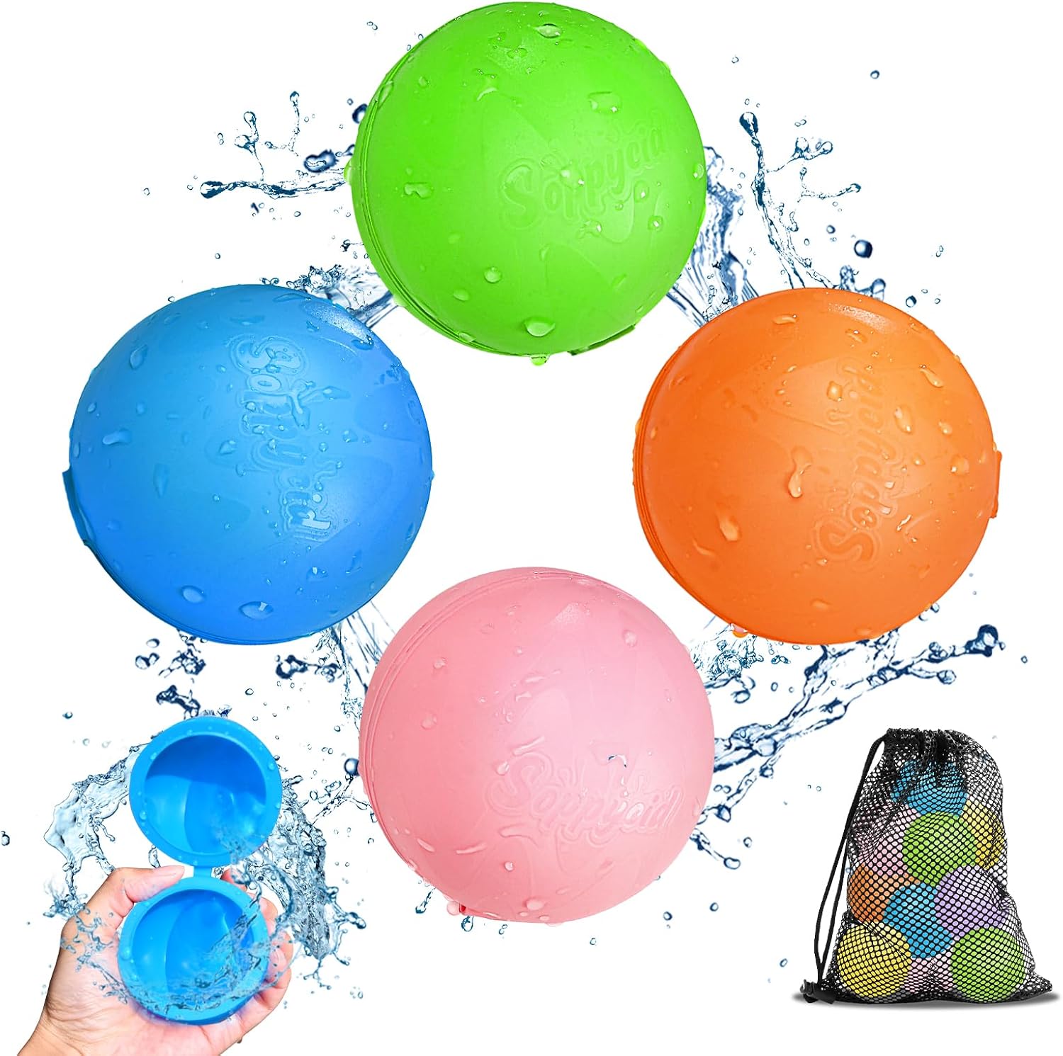 Globos de Agua Reutilizables, 4 Piezas Bolas de Agua Recargables Autosellante de Llenado Rápido para Niños y Adultos, Juguetes de Verano Aptos para Exteriores, Piscina, Playa y Fiestas Acuáticas