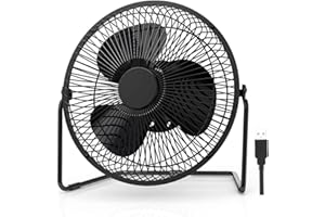 EasyAcc 9 inch USB Desk Fan Silent with [ONLY 25DB] Strong Airflow & Quiet Operation, Portable Cooling Fan 2 Speed Powerful Desk 180°Rotatable Head for Home Office Bedroom Table Matal Black