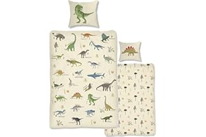‎SKYBRANDS SkyBrands Dino Bettwäsche 135x200 Jungen Bettwäsche Dinosaurier Baumwolle 2tlg Kinder Bettwäsche Dinosaurier 135x200 + Beutel