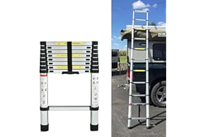 DICN Aluminium Extension Ladder 8.5 Feet 2.6M 330 LB Capacity, Telescopic Folding Retractable EN131 Certificated Portable Compact Loft Ladder Multi-Purpose Roof Work Decoration