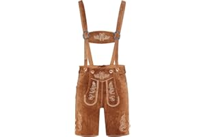 GLORIA WEARS Trachten Herren Lederhose Kurz mit Träger Dunklebraun Gr.46-60 Trachtenlederhose - Trachtenlederhose Herren - Oktoberfest Lederhose - Lederhosen - Trachten Herren