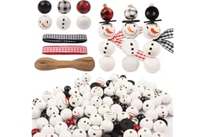 HOVIN 120 Stück Schneemann Holzperlen,Schneemann Perlen für Weihnachten,Holzperlen Weihnachten,Holzperlen Zum Auffädeln 20mm Holzperlen mit Gesicht Schneemann