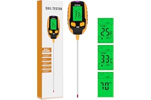 EYGLO Testeur de Sol 5-EN-1 pH-mètre,Testeur de Thermomètre de Plante Numérique avec éclairement/Température/Humidité du Sol/PH du Sol/Humidité de l'Environnement, pour Plantes en Pot, Jardins (Jaune A)