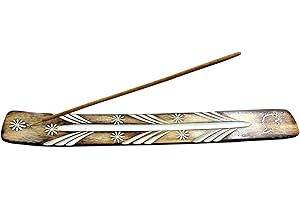 TICHI 2 X Handmade Wooden Brown Incense Stick Holder Burner with White Hand Painted Pattern, Great Gift for Any Occasion size 10x1.5 inch