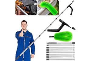 HELISAN 2-in-1 Gutter Cleaning Tools, 3.2m Gutter Brush & Cleaning Scraper, Telescopic Gutter Cleaning Tools with 8 Section Pole, Gutter Cleaner Scoop for Cleaning Leaves and Moss (8Pole+Scoop+Brush)