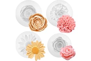 TZEKING 4 moldes de silicona de rosa para velas de peonía y manualidades hechas a mano