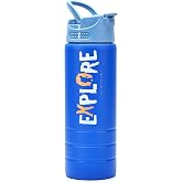 Paslanmaz 304 &Ccedil;elik Matara Pipetli Motivasyon Matarası Suluğu 304 &Ccedil;elik Suluk Mavi 750 ml 1156