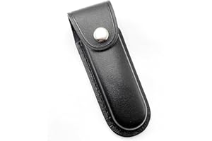 STREEHERJJKEA1 Funda de Cuero para Cuchillo en Cinturón | Funda Plegable Impermeable con Botón de Presión y Hebilla | Equipo Táctico Ultrarresistente para Camping, Caza Mayor, Senderismo (12x3 cm, Negro)