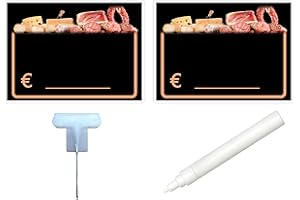 ETICHETTESEGNAPREZZIPERALIMENTI KIT 30 SEGNAPREZZI BIFACCIALI PLASTIFICATI SALUMI E FORMAGGI 8,3X11,3 cm. +30 SUPPORTI +1 PENNARELLO BIANCO PER ALIMENTI