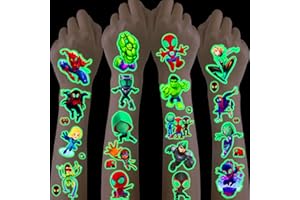 DROOKAEN Tatuaggio per bambini, 8 fogli Spidey e i suoi super amici, tatuaggi luminosi per bambini, impermeabili, per regali di compleanno per bambini, pensierini, festival, feste