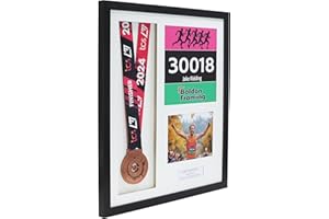 BOLDON FRAMING Large Medal display Frame with Apertures for Bib and Photo. Handmade. Perfect for Runners, Swimmers, Cyclists, Athletes | Marathon Medals
