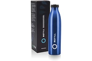 REFYLL Butelka ze stali nierdzewnej "dailyFYLL" - 500ml, 750ml, 1l - Szczelna butelka termosowa z podwójną izolacją próżniową - Butelka izolowana do sportu, uczelni, biura, szkoły (Niebieska, 1000 ml)