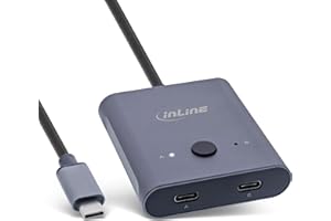 InLine Switch USB-C, bidirezionale (dati e video), 2 in 1 Out o 1 in 2 out, distributore/commutatore per PC, 8 K a 60 Hz video 4 K a 60 Hz, trasmissione dati 10 Gb/s, ricarica 100 W, 60603T