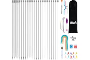 ilauke 56Pcs Knitting Needles Set, 35cm 11 Pairs Straight Single Pointed Stainless Steel Sweater Needles Set 2mm-8mm, Locking Stitch Makers, Large-Eye Blunt Needles, Measure Tape