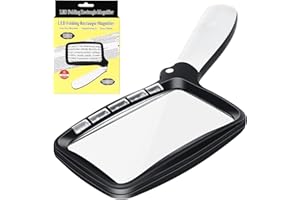 AUAURAINTT Loupe de Lecture rectangulaire, Loupe de Lecture Lumineuse, 3X Grand Loupes Eclairante avec 5 lumières à LED, 2 Modes d’intensité, pour Les Seniors, Enfants, Les Loisirs, l'artisanat, Les Horlogers