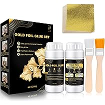 Kit Foglia Oro Completo - 100 Fogli, Colla E Vernice Protettiva, Per Doratura Fai-da-te - Foto 3