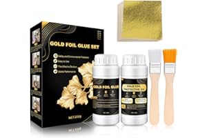 Allony Gilding Adhesive Set, 100 pcs Gold Leaf Sheets, Gold Leaf Adhesive, Foil Art, 100ML Water Based adhesive and Varnish, gold Foil Set for Arts, Craft, Painting, Furniture and Decoration