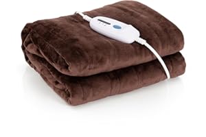 HOMASIS Heizdecke, elektrisch Wärmeunterbett mit Abschaltautomatik, 4 Wärmestufen, 8-Stunden-Timer, PTC/NTC Überhitzungsschutz, Fernbedienung, maschinenwaschbar Wärmedecke Flanell (Braun, 150x200cm)