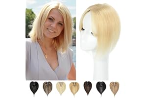 Lasunork Hair Toppers for Thinning Hair Women Real Hair Pieces for Women Human Hair Topper Adding Extra Hair Volume Swiss Base Clip in Hair Extensions 10inch(Lightest Golden Blonde)