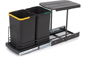 Emuca - Pojemnik na odpady kuchenne nadający się do recyklingu, 2 x 12 l, stojący, wyjmowany ręcznie/automatycznie, tworzywo sztuczne w kolorze szarym antracytowym, 1 szt.