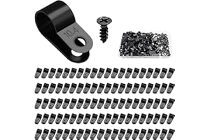 VooGenzek 100 Piezas 10.4mm (3/8 Pulgada) Clips de Cable de Nailon Tipo R, Abrazaderas de Cable Tipo R con 100 Piezas de Tornillos, para Gestión de Cables (Negro)