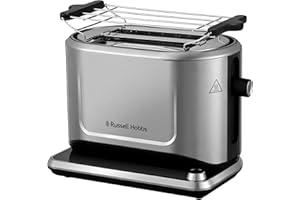 Russell Hobbs Grille Pain [Programmable] Attentiv (Fentes extra larges, Tactile, mémorisele brunissage, Tout type de pain, Surélévation, Chauffe Viennoiserie,Tiroir Ramasse Miettes) Toaster 26210-56