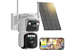 BEZOMIZ 8MP Solare Telecamera Wi-Fi Esterno Senza Fili con Doppia Lente, 360° PTZ Videocamera Sorveglianza Esterno, Rilevamento Umano, Sirena, Visione Notturna a Colori, 2 Vie Audio, IP66