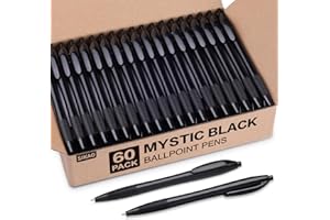 Sikao Pens, Mystic Black 60 Pack Gripped Slimster Retractable Pens Multipack, Medium Point 1.0mm, Smooth Writing Ballpoint Pens School Office, Box of Pens Bulk (Black Ink)