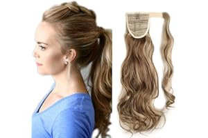 SEGO 43cm Extension Capelli Coda di Cavallo Clip in Hair Sintetici Mossi Ponytail Extension - Castano Chiaro mix Biondo Cenere