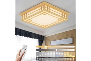 WayLuoung Holzdecke Licht LED, Japanische Holzlampe, Quadrat 45 * 45 * 12cm 24W, Stufenlose Fernbedienung Dimmbare 3000K-6000K, Tatami Lampe Schlafzimmer Wohnzimmer Kinderzimmer Büro-Lernlampe