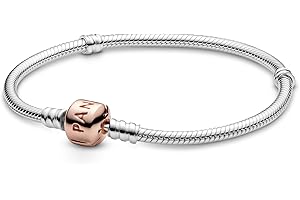 PANDORA Moments Schlangen-Gliederarmband mit Zylinderverschluss aus Sterling-Silber und 14 rosévergoldeter Metalllegierung, kompatibel mit Charms und Anhängern aus der Moments Kollektion 20cm