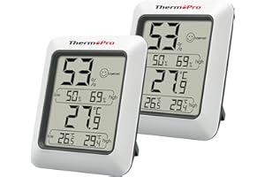 ThermoPro TP50 Digitales Hygrometer, Innen-Thermometer, Raumthermometer und Feuchtigkeitsanzeige, mit Feuchtigkeits- und Temperaturmonitor, 2 Stück