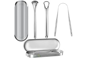 Set of 3 Tongue Scrapers for Adults, Stainless Steel Tongue Scrubber with Storage Case for Oral Hygiene by EcoEarth